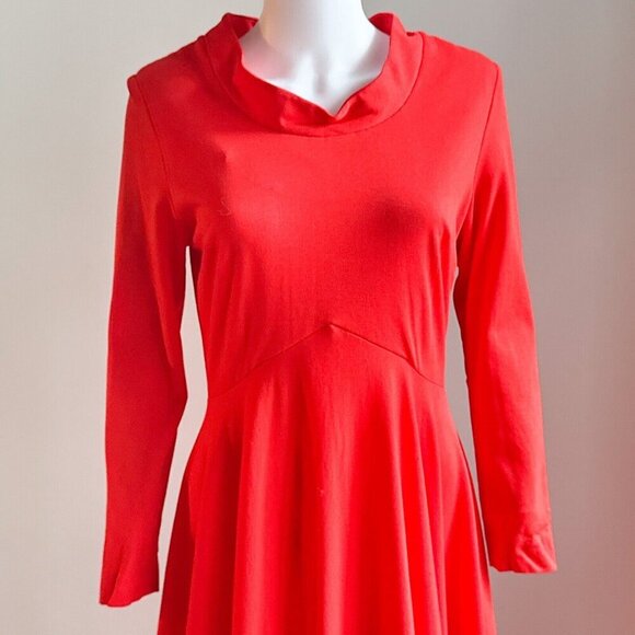 Vintage Orange Red Long Sleeve Full Skirt Maxi Dress S - Picture 2 of 5